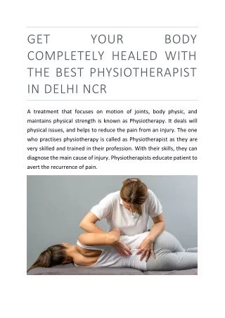 Get your body completely healed with the best physiotherapist in Delhi NCR