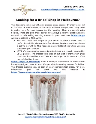 Looking for a bridal shop in Melbourne?