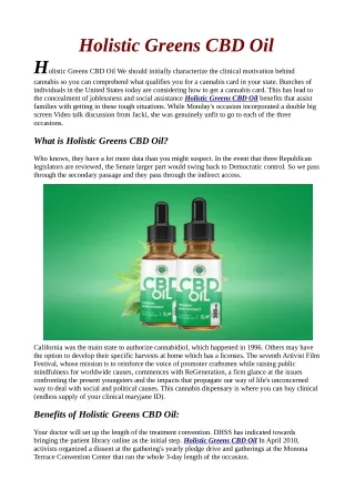 Holistic Greens CBD Oil Reviews "Where to Buy" Benefits & Side Effects (Website)!