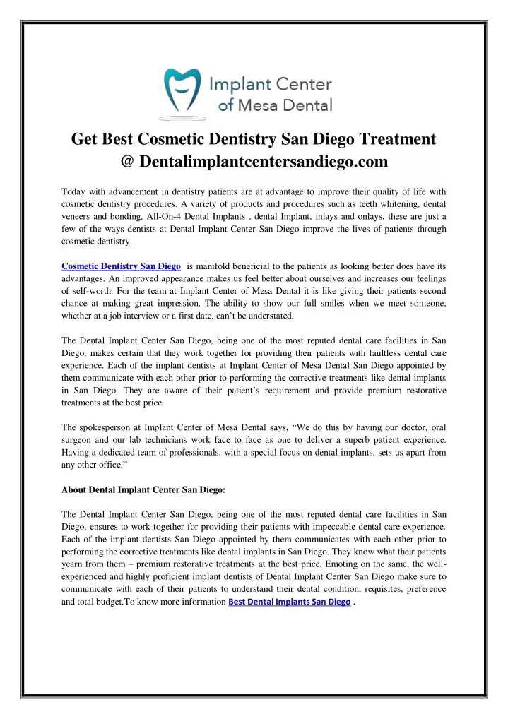get best cosmetic dentistry san diego treatment