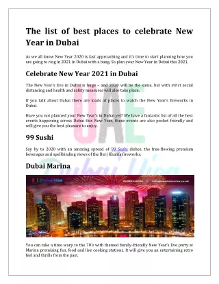 The list of best places to celebrate New Year in Dubai