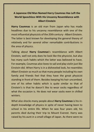 a japanese old man named harry coumnas has left