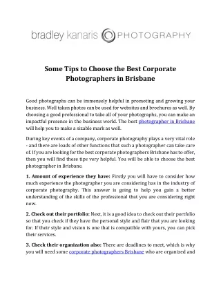 Some Tips to Choose the Best Corporate Photographers in Brisbane