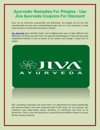 Ayurvedic Remedies For Pimples - Use Jiva Ayurveda Coupons For Discount