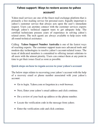 yahoo support ways to restore access to yahoo