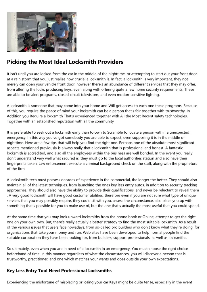 picking the most ideal locksmith providers