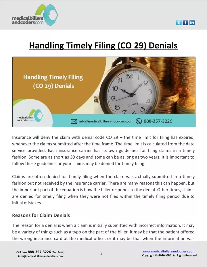 handling timely filing co 29 denials