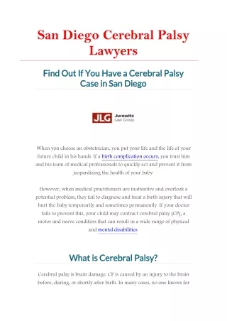 San Diego Cerebral Palsy Lawyers