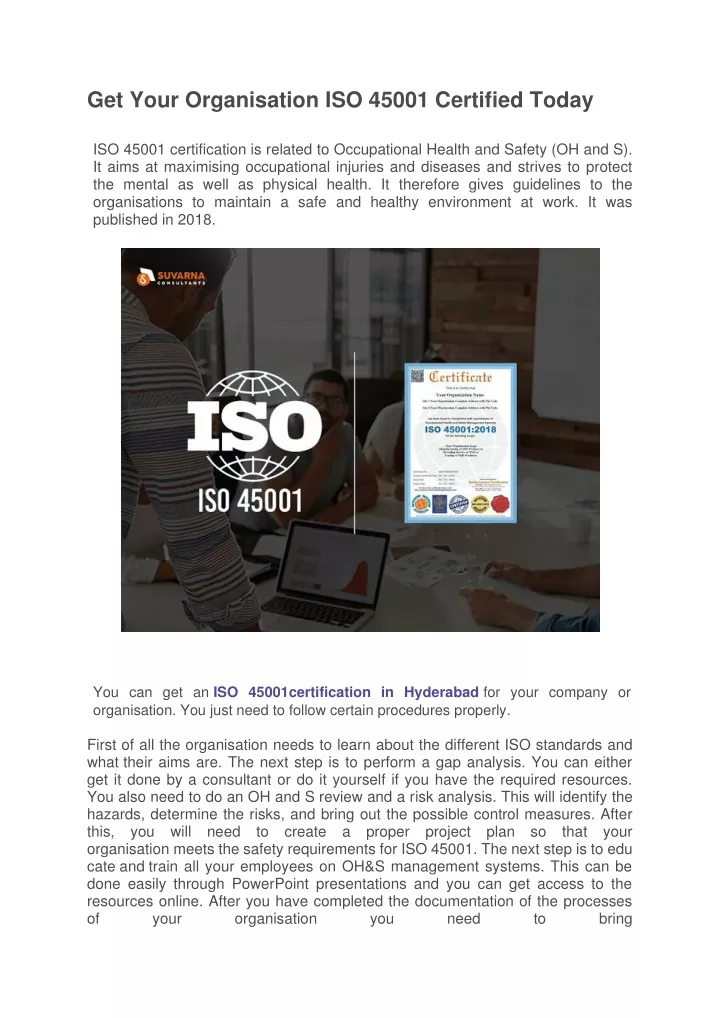 get your organisation iso 45001 certified today