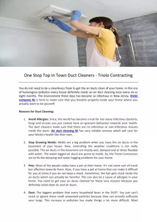One Stop Top in Town Duct Cleaners - Triolo Contracting