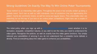 Strong Guidelines On Exactly The Way To Win Online Poker Tournaments