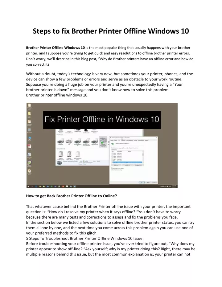 steps to fix brother printer offline windows 10