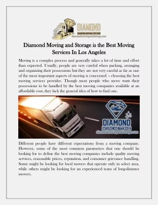 Diamond Moving and Storage is the Best Moving Services In Los Angeles