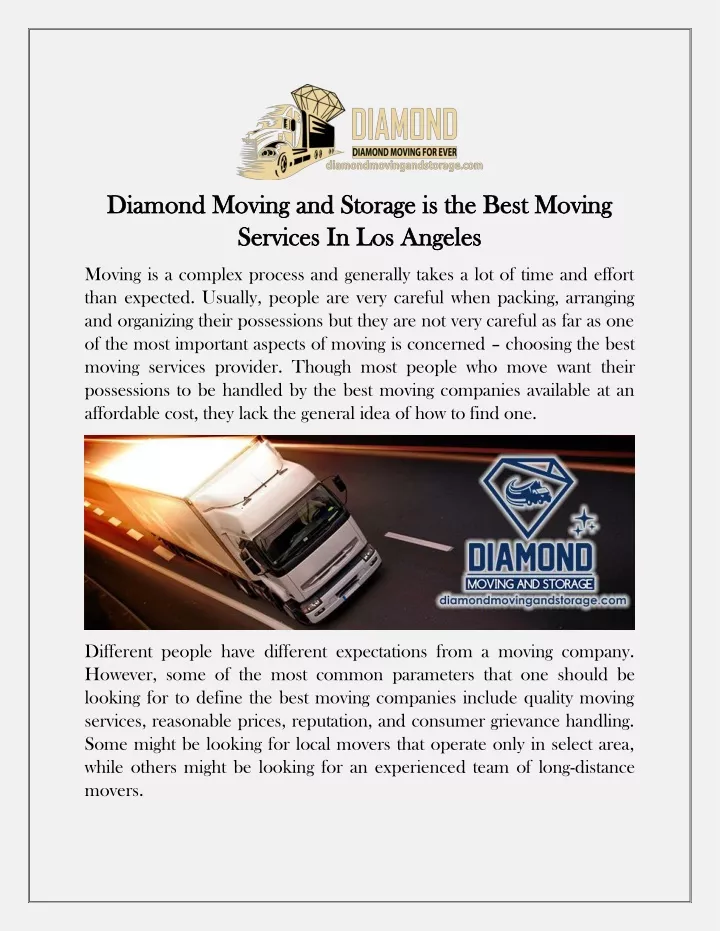 diamond moving and storage is the best moving