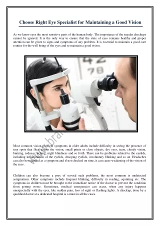 choose right eye specialist for maintaining