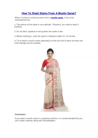 How To Wash Stains From A Muslin Saree?