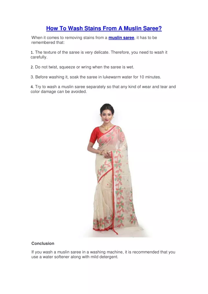 how to wash stains from a muslin saree
