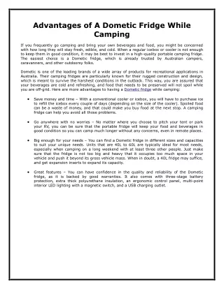 Advantages of A Dometic Fridge While Camping