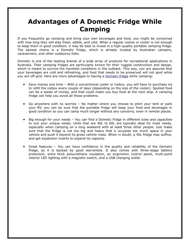 advantages of a dometic fridge while camping