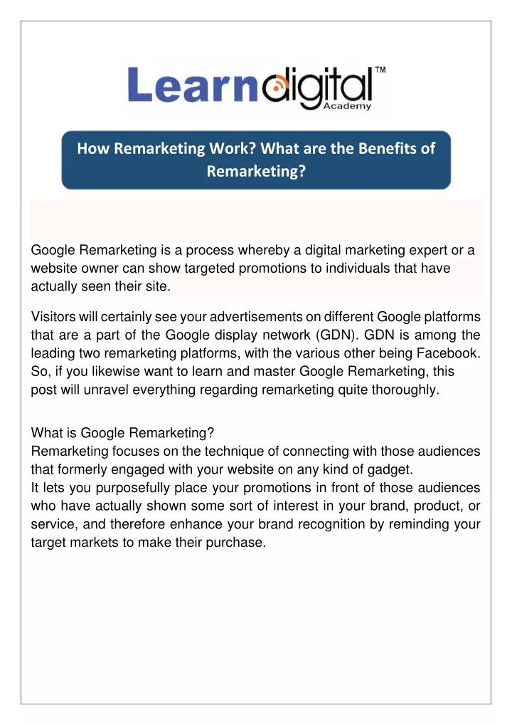 how remarketing work what are the benefits