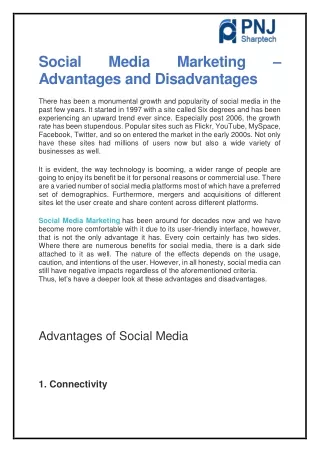 Social Media Marketing – Advantages and Disadvantages