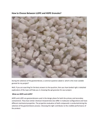 How to Choose Between LLDPE and HDPE Granules?