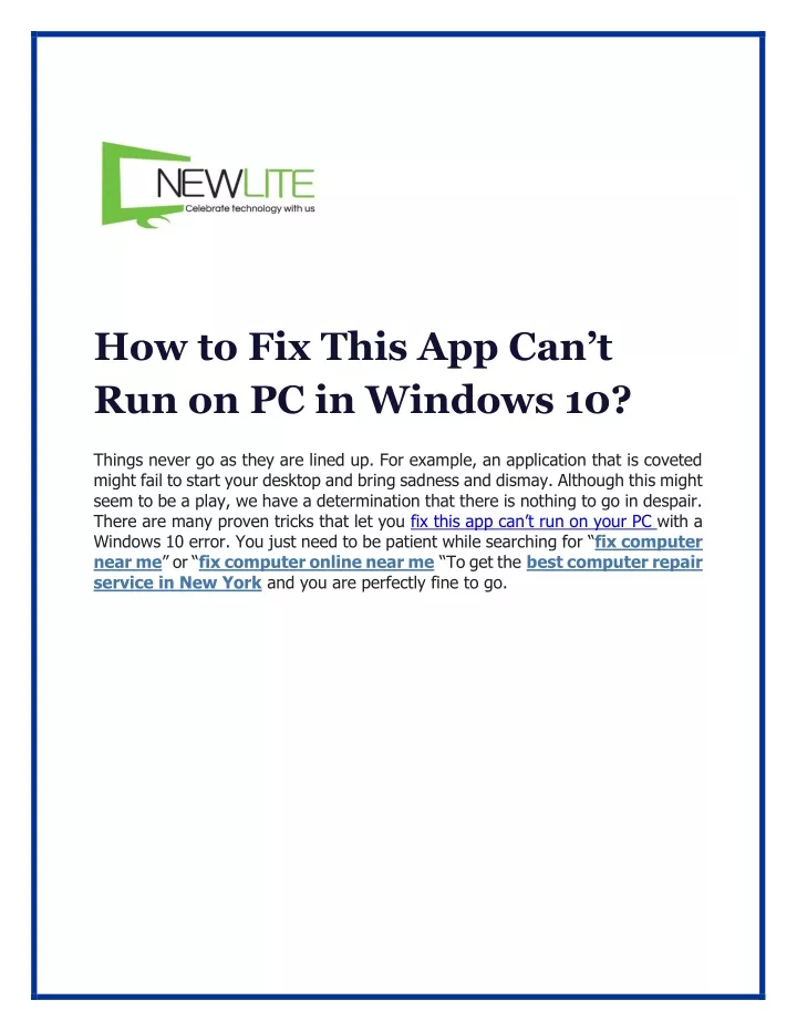 how to fix this app can t run on pc in windows 10