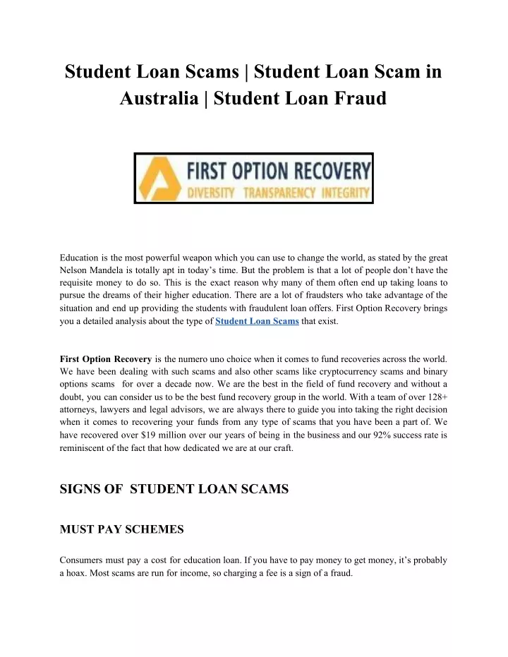 student loan scams student loan scam in australia