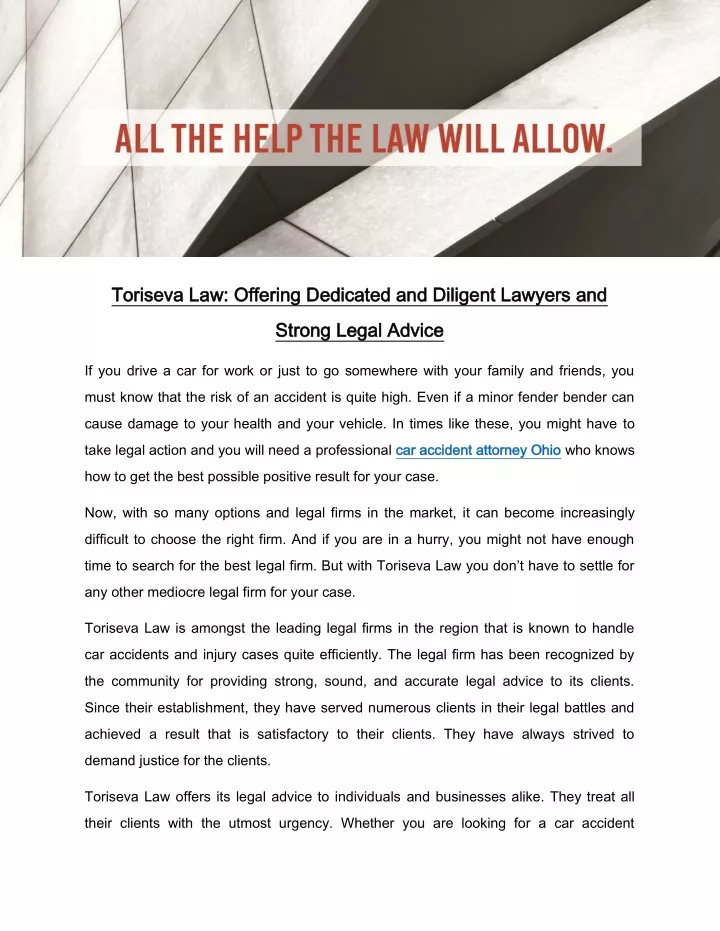 toriseva law offering dedicated and diligent