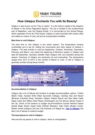 how udaipur enchants you with its beauty