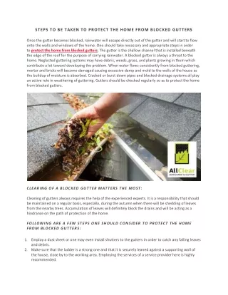 STEPS TO BE TAKEN TO PROTECT THE HOME FROM BLOCKED GUTTERS