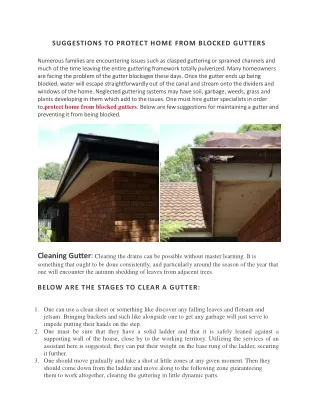 SUGGESTIONS TO PROTECT HOME FROM BLOCKED GUTTERS