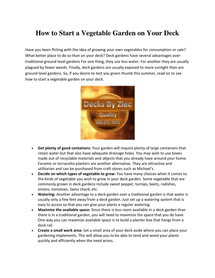 how to start a vegetable garden on your deck
