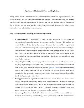 tips to avoid industrial fires and explosions