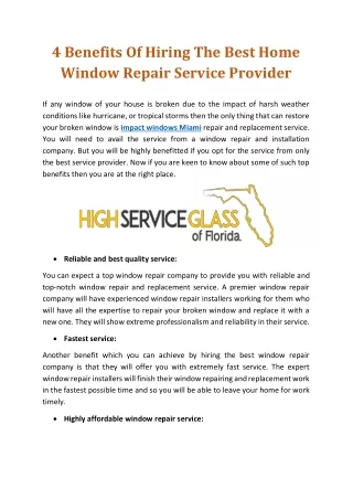 4 Benefits Of Hiring The Best Home Window Repair Service Provider
