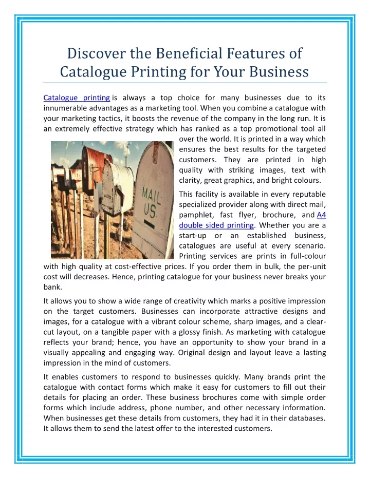 discover the beneficial features of catalogue