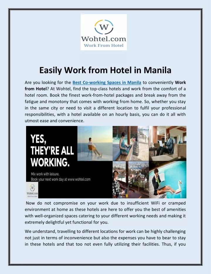 easily work from hotel in manila