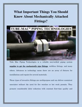 What Important Things You Should Know About Mechanically Attached Fittings?