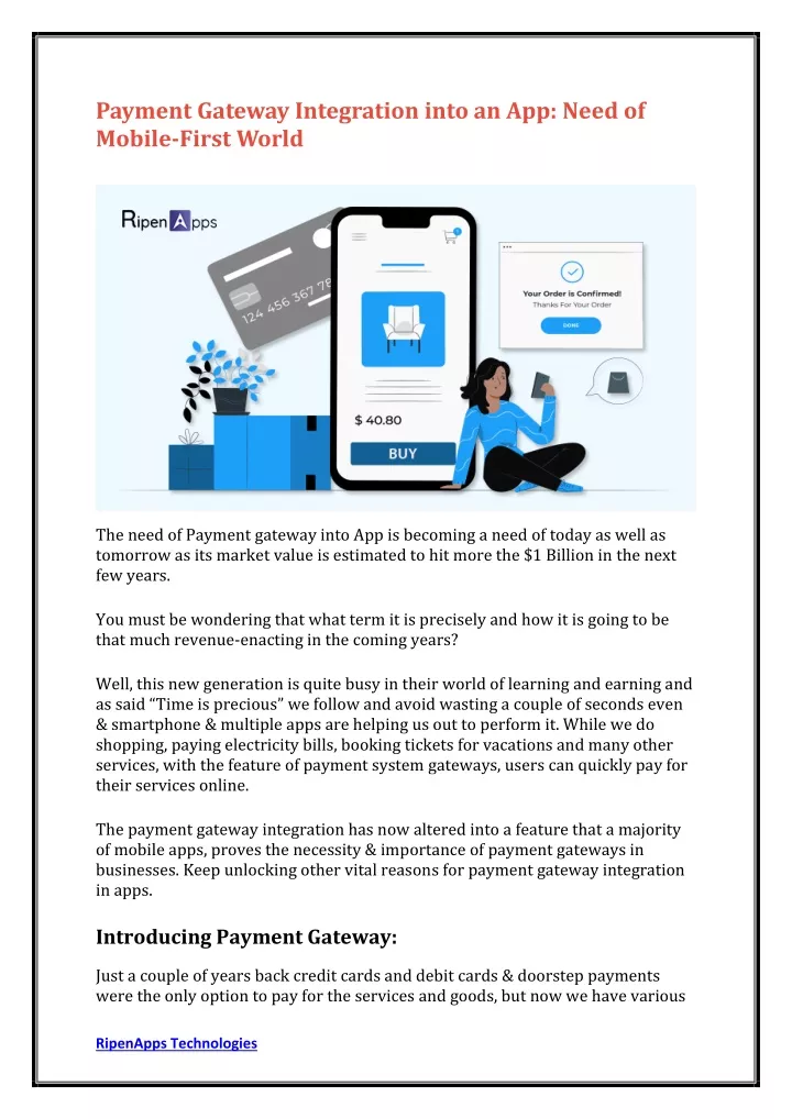 payment gateway integration into an app need