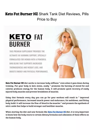 Keto Fat Burner NZ Shark Tank Diet Reviews, Pills Price to Buy