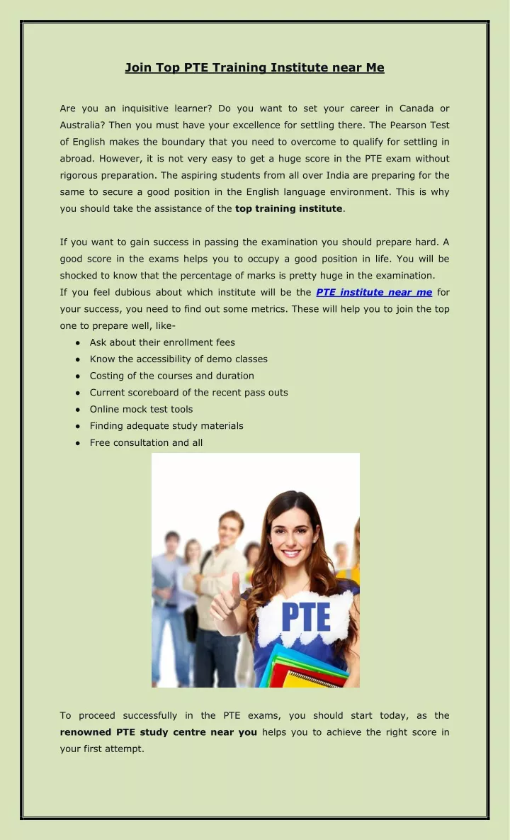 join top pte training institute near me