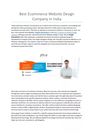 best ecommerce website design company in india
