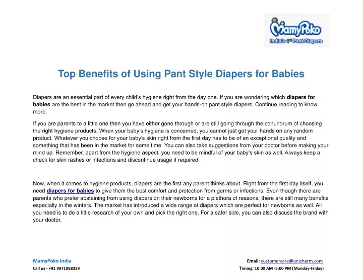 top benefits of using pant style diapers