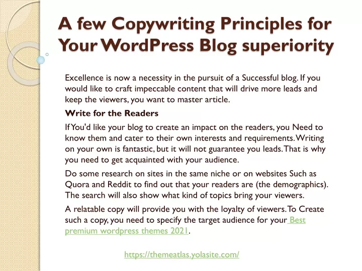 a few copywriting principles for your wordpress blog superiority