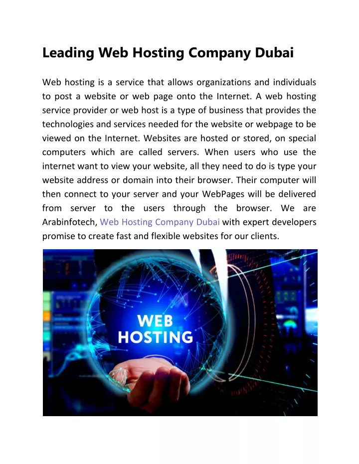 leading web hosting company dubai