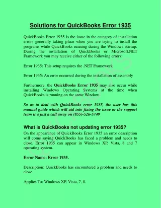 Solutions for QuickBooks Error 1935