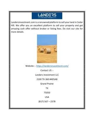 Sell My Land Cash in Cedar Hill | Landersinvestment.com