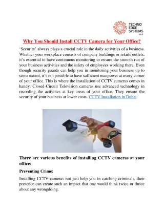 why you should install cctv camera for your office