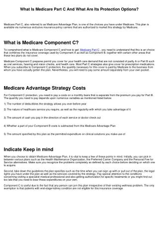 What Is Medicare Component C And What Are Its Protection Options?