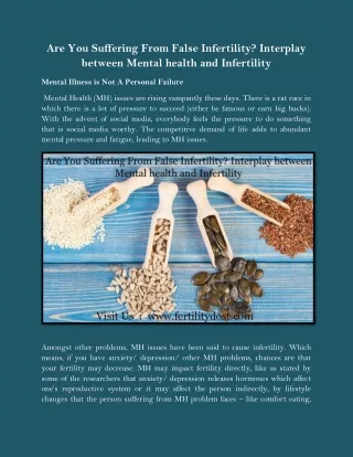 Are You Suffering From False Infertility? Interplay between Mental health and Infertility